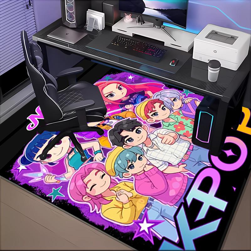 Custom Name Music Stars KPop Demon Rug for Living Room, Game Rooms, Office, Bedroom, Floor Mat Playful Design, fan gifts Christmas decor