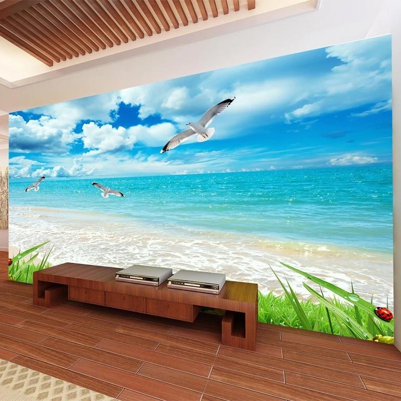 Custom Wallpaper 3D Beautiful Palm Beach Seaside Landscape Wall Papers Living Room TV Sofa Bedroom Backdrop Wall 3D Murals