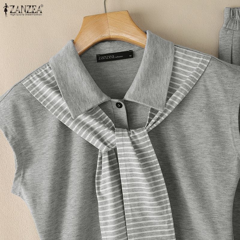ZANZEA Women Sleeveless Blouse and Long Pants Casual Two Piece Suit Set
