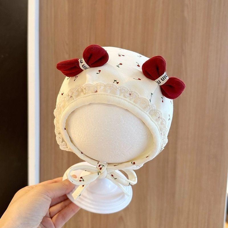 Sweet Princess Baby Bonnet for Spring & Autumn. Cute Cherry Decor,Fontanelle & Ear Protection,Windproof , Must-have Stylish Hat