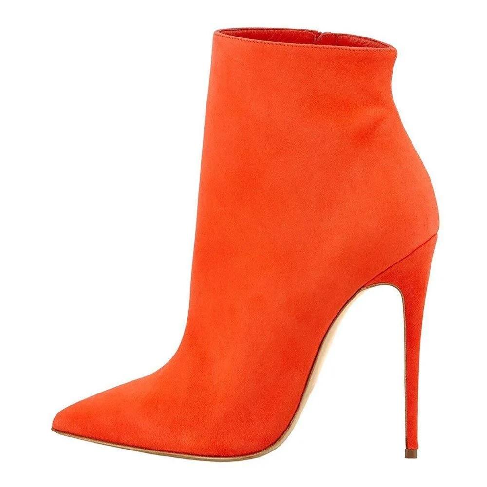 Fashion Women Leather Suede Ankle Boots Side Zipper Pointed Stiletto Heel Low Boots Solid Color Classic Simple Fashion Women Boots