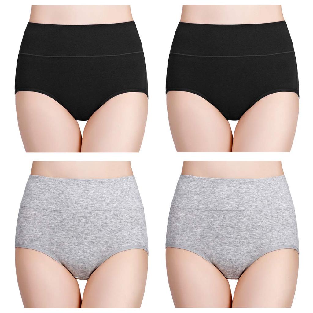 4pcs/pack Women's Cotton Underwear High Waisted Full Coverage Ladies Panties Postpartum Underwear (Regular & Plus Size)