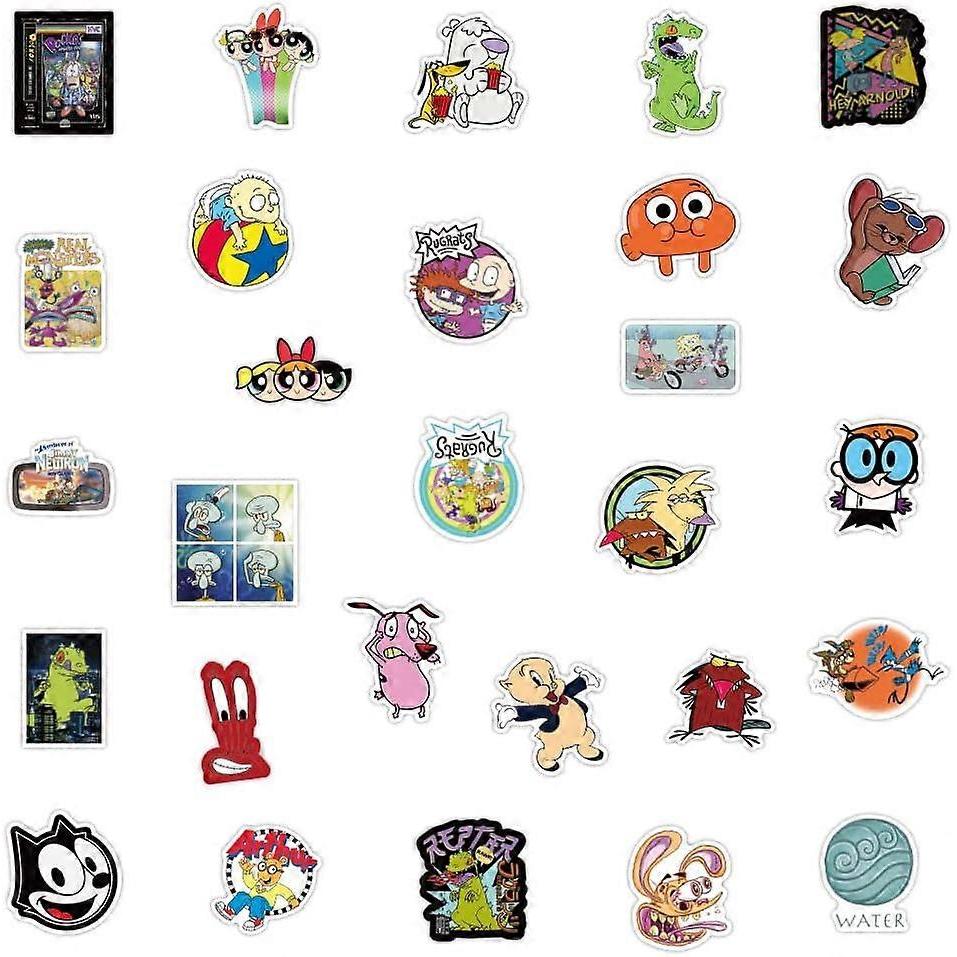 100 sztuk Naklejek z Kreskówek z lat 90., Uroczy Zestaw Naklejek, Mieszane Naklejki z Kreskówek, Wodoodporne Naklejki Winylowe na Butelkę z Wodą, Laptop, Bagaż, Deskorolkę, Notes Ph