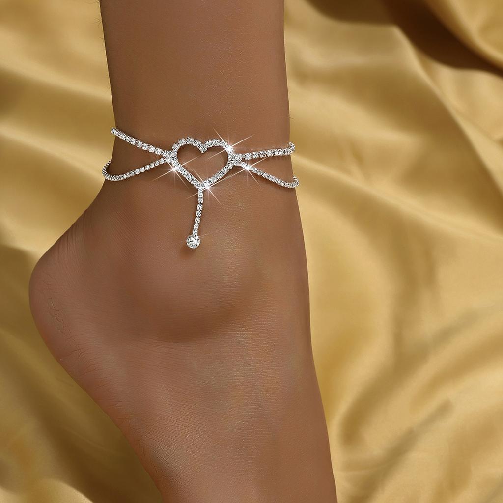 1PC Women's Fashion Trendy Heart shaped Foot Chain Zircon Accessories Suitable for Date, Party, Festival Gifts-6025