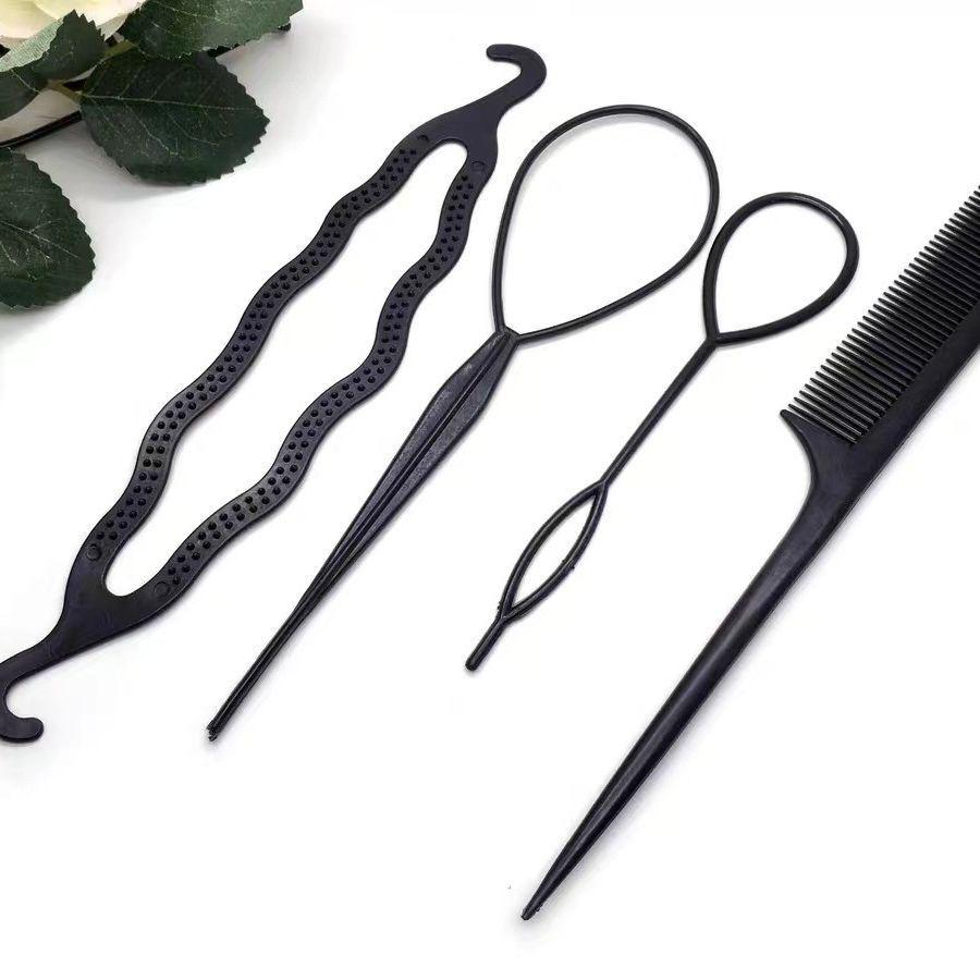 4-Piece Hair Accessory Set: Hairpin, Puller, Stick, Comb, Curler