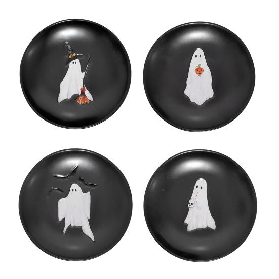 Prato de Fantasma de Halloween 7 Polegadas Plástico Reutilizável Prato de Fantasma Redondo Louça de Mesa para Jantar Sobremesa para Doce ou Travessura Suprimentos para Festa de Halloween