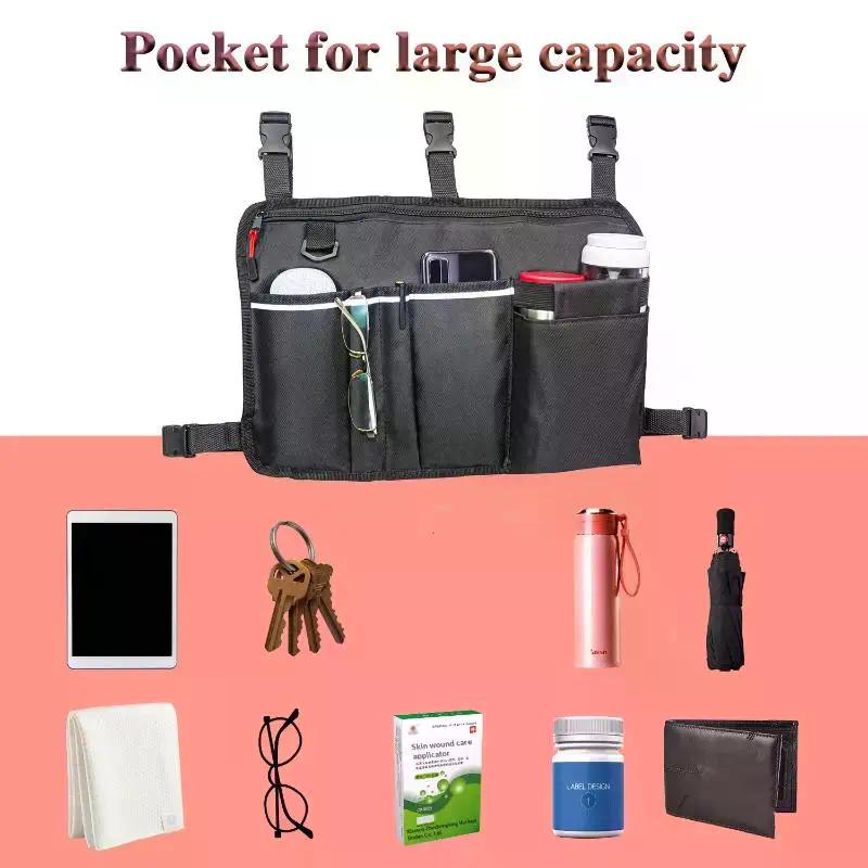 Wheelchair Side Armrest Bag Wheelchair Storage Bag Reflective Strip Magic Tape Hanging Bag Baby Cart Side Bag Walker Pouch