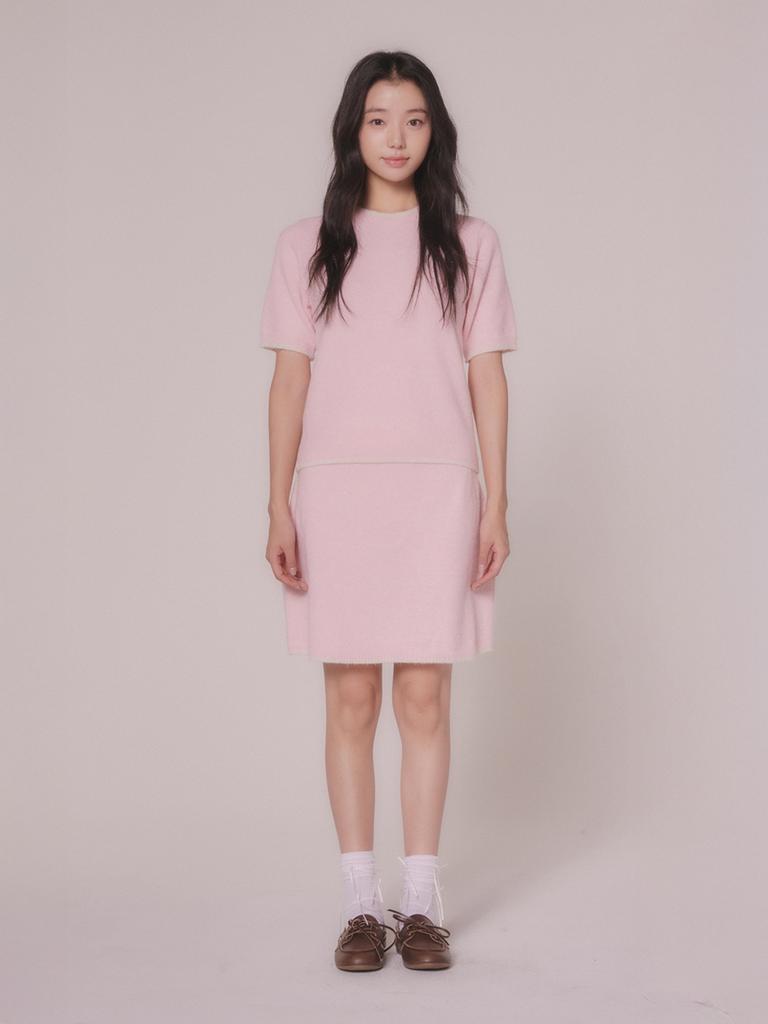 Mellotoli Line Boucle Short Sleeve Knit Top (2 Colors)