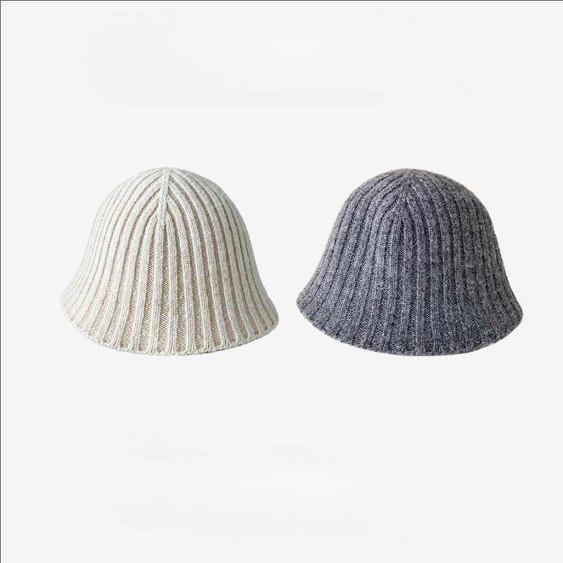 Korean Style Small Solid Color Japanese Style Niche Simple Knitted Hat for Women Autumn and Winter Warm Wool Basin Hat Fisherman Hat