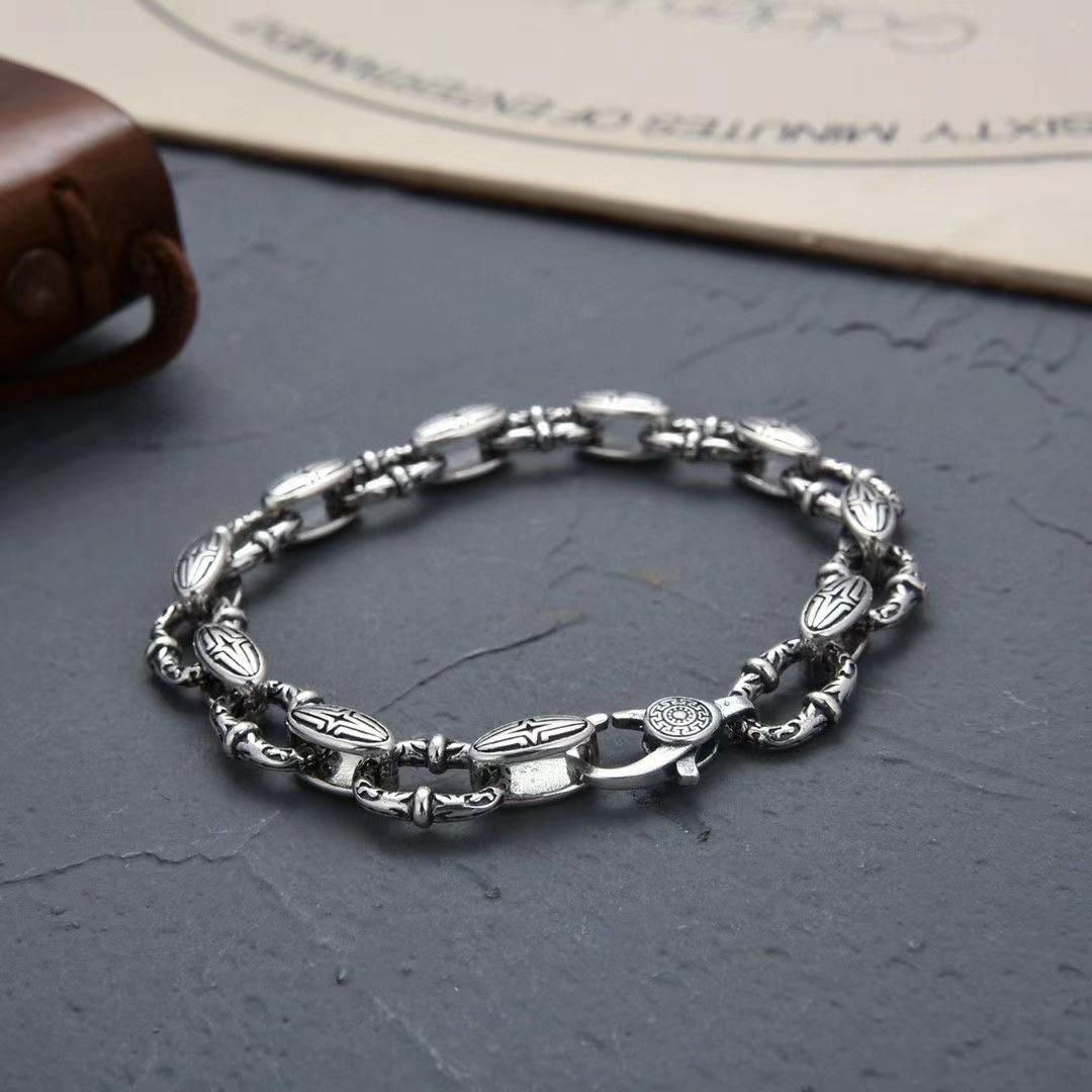 

Xiangxu Унисекс Посеребренный Браслет и Кольцо с Узором Ротанга - Модный Ретро Минималистичный Корейский Хип-Хоп Стиль 22cm