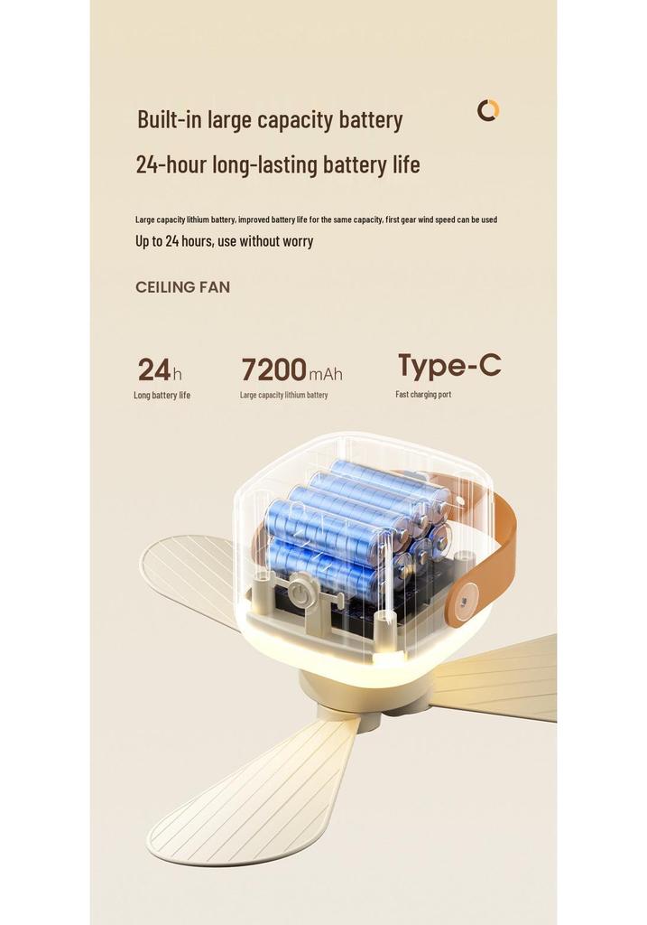 USB Rechargeable Portable Ceiling Fan Light for Dorms, Camping, and Home Use