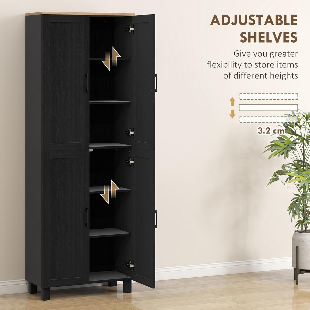 Freestanding Kitchen Cupboard, 4-Door Storage Cabinet with Adjustable Shelves, Modern Kitchen Pantry, 170cm, Black
