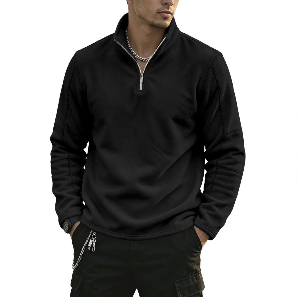 Heavyweight, Warm Men’s Autumn/winter Sports and Casual Loose-fit Versatile Fleece Zip-up Hoodie with Stand-up Collar