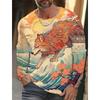 Fashion Men's Crew Neck Long Sleeve 3D Color Printing Summer Casual Long Sleeve Crew Neck T-Shirt