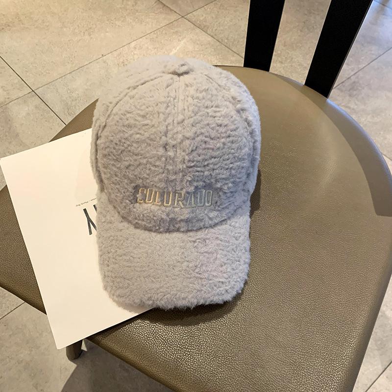 Warm Hat for Women Fashion Korean Fashion Embroidered Letter Plush Baseball Cap Showing Face Small Versatile Baseball Cap