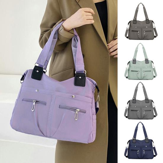 Borsa a Mano da Donna Impermeabile Nylon Tracolla Manico Superiore Cerniera Borsa a Spalla Incrociata da Donna Borsa Tote Uso Shopping