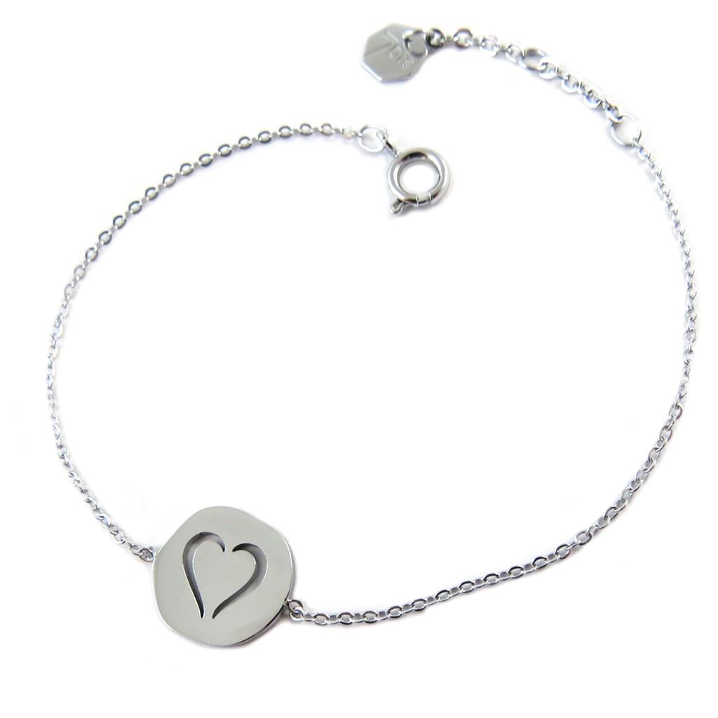 7bis [Q1522] - Handmade Silver 'Love' Steel Bracelet - 12x12 Mm