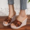 Fashion Fashion Leopard Platform Slippers Women Summer Round Toe High Heel Sandals Woman New Non-Slip Thick Bottom Wedge Slides Female