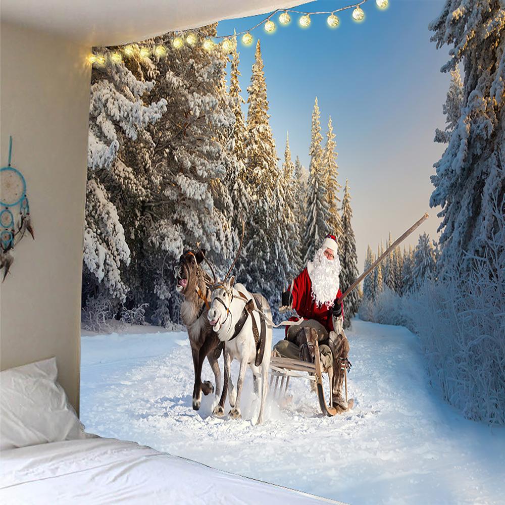 Tapisserie de Noël Home Decor Tapestry Santa Claus Printed Polyester Tapestry Living Room Room Wall Decor Backdrop Fabric