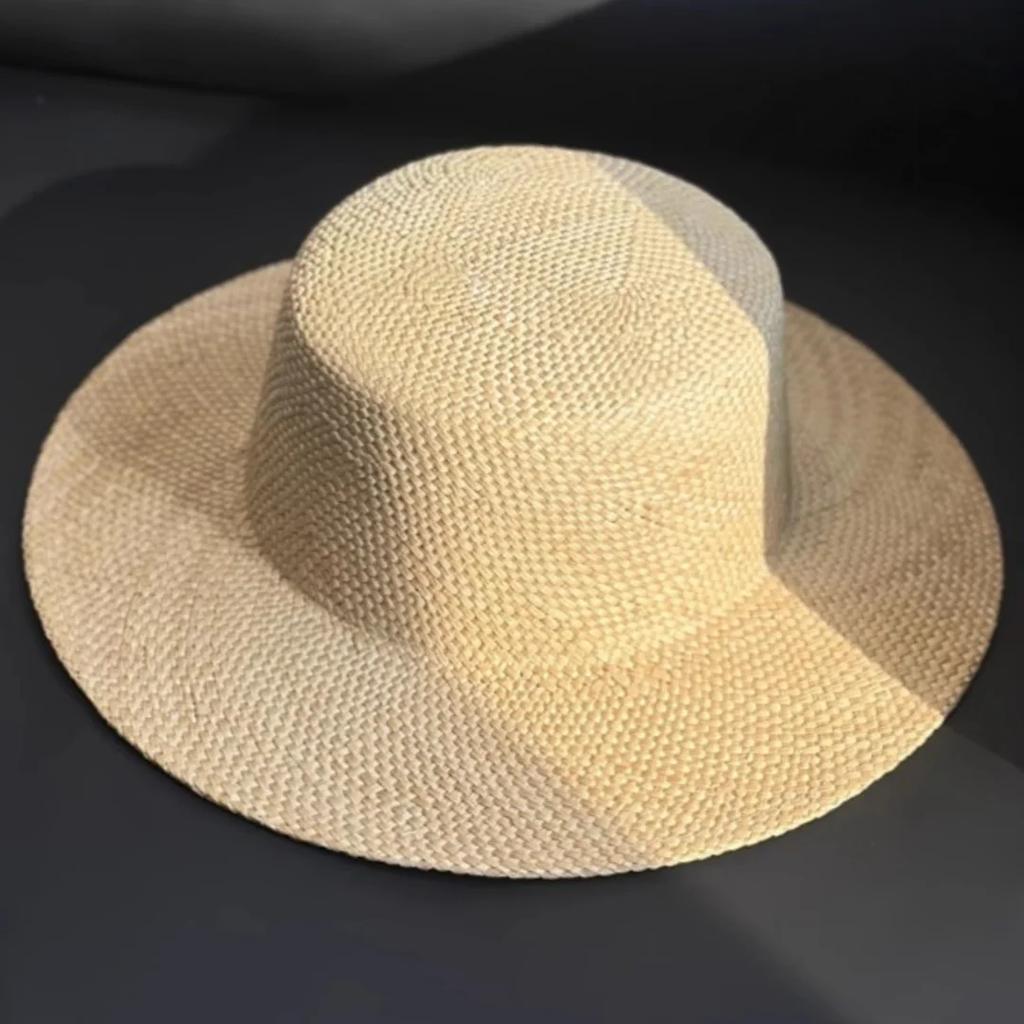 7cm Široký Okraj Slaměný Klobouk Pro Ženy Muže Elegantní Jednoduchý Letní Plochý Vršek Výletní Sluneční Klobouk Stín Plážová Čepice Dovolená Ochrana proti UV Panama