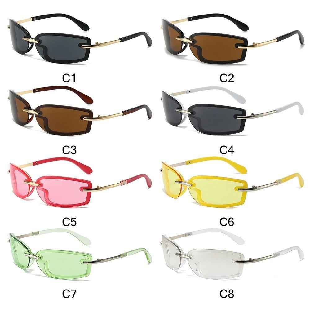 Trendy Rimless Square Candy Color Sunglasses Y2K UV Protection Futuristic Shades Metal Temples Women's Sun Glasses