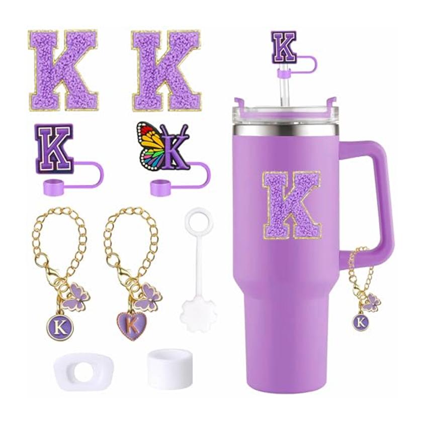 Cup Accessories Set Butterfly Straw Cover Cap for Stanley 30Oz/40Oz Sticker Decorations Initial Letter Charm Personalized