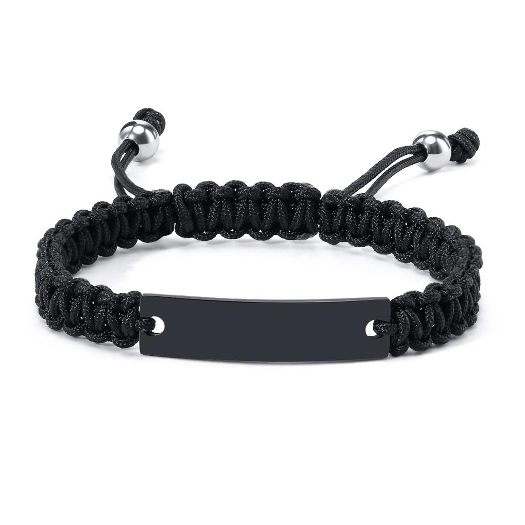 Free Engraving Custom Name Date Couple ID Bracelet for Women Men, Adjustable Handmade Braided Rope Chain Wristband Lover Gifts