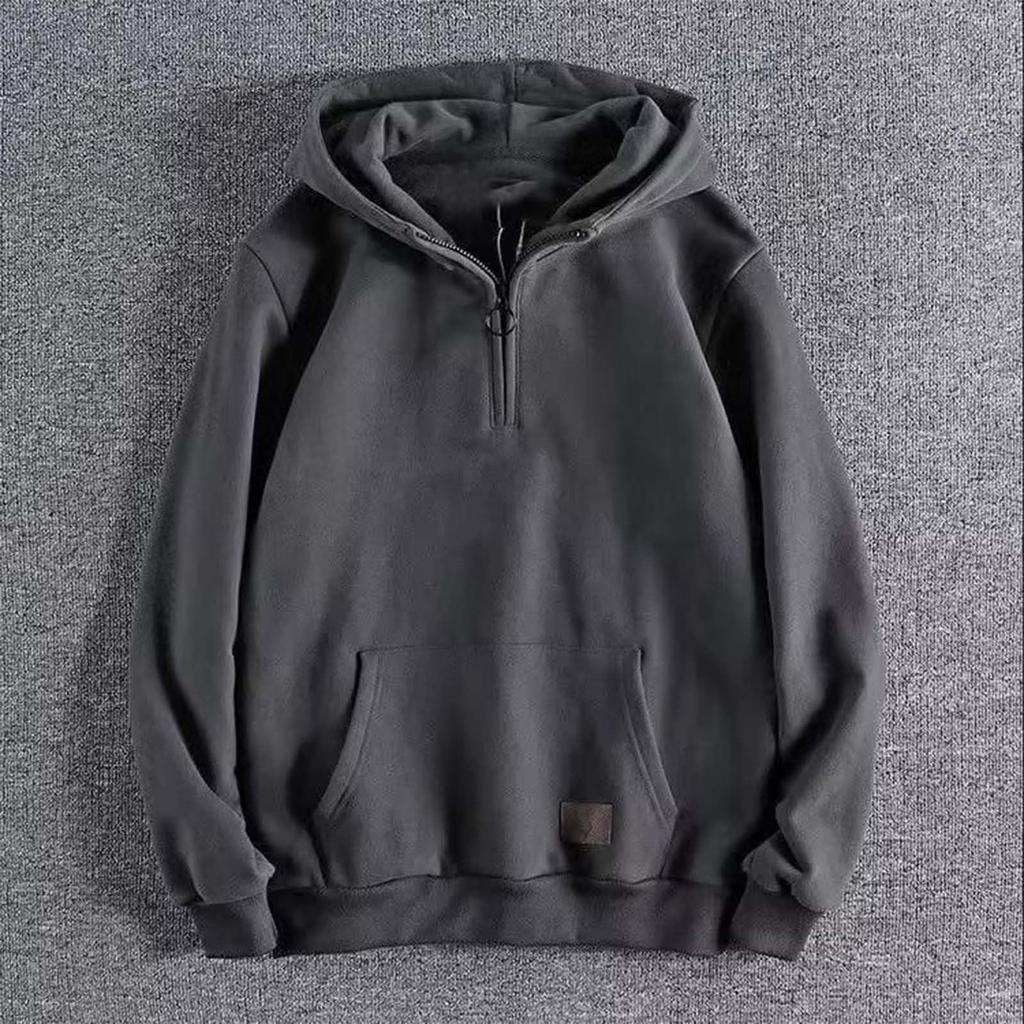 Half Zip Baggy Hoodie Men Pullover Longsleeve  Casual Hoodies Fashion Vintage Hooded Sweatshirt