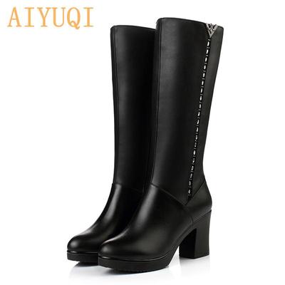 Stivali invernali da donna Stivali in vera pelle Stivali lunghi da donna Stivali da neve caldi foderati in lana Scarpe alla moda