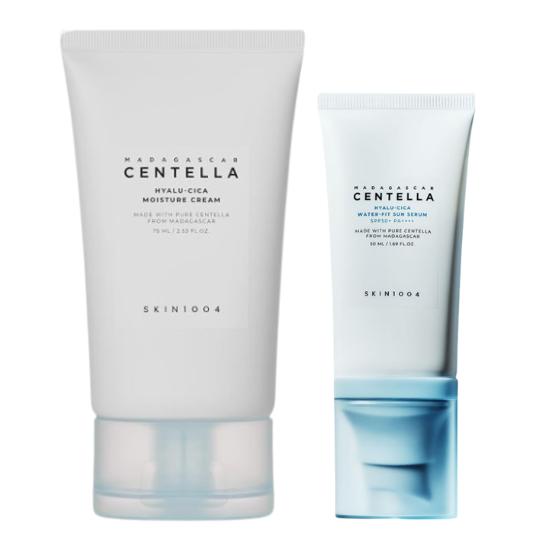 SKIN1004 Madagascar Centella Hyalu-Cica Water-Fit Sun Serum+Hyalu-Cica Moisture Cream Set | Daily Hydration & UV Protection Skincare Duo