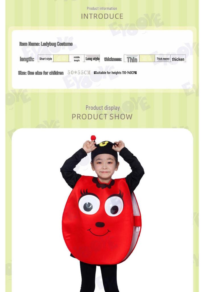Kid's Halloween Ladybug, Bee, and Black Cat Hooded Costumes for Kindergarten Role-Playing & Stage Performances