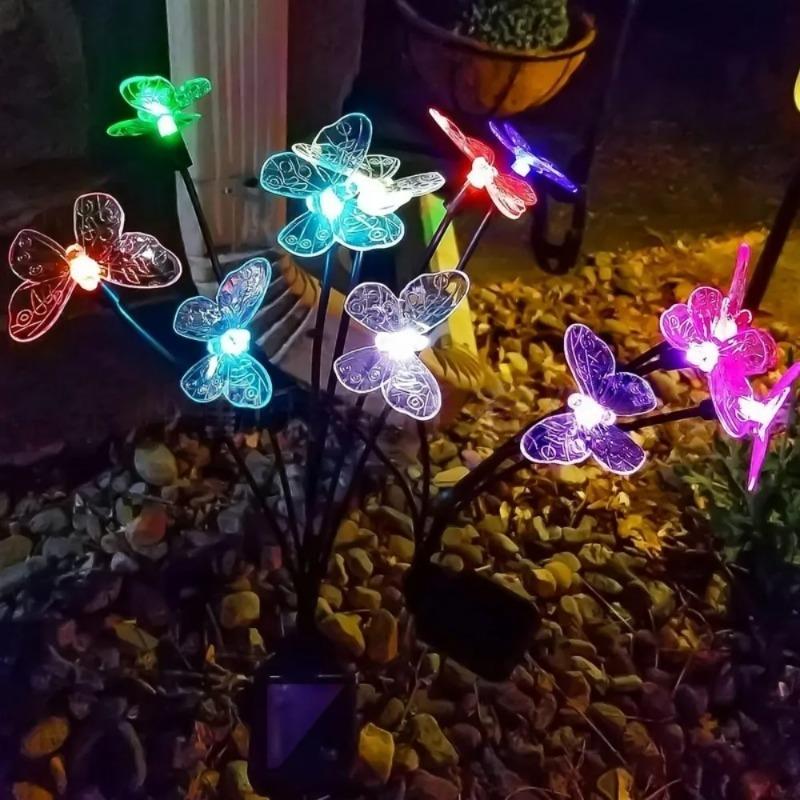 1PC 6LED Solar Butterfly Garden Stake Lights Outdoor Waterproof Solar Powered Decorative Light for Yard Patio Pathway Decoration