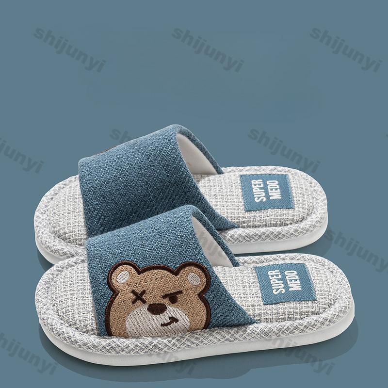 

Children s Linen Slippers Spring Autumn Home Indoor Girls Flat Shoes Comfort Anti Slip Closed Toe Cartoon Boys Slippers 28-29 темно-синього кольору