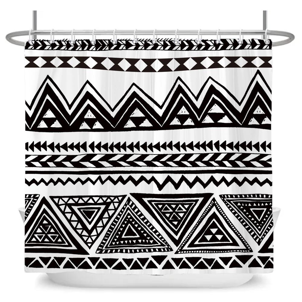 Art Boho Shower Curtain with Hooks Bohemian Bath Curtain Polyester Fabric Black and White Minimalist style Bathroom Curtains