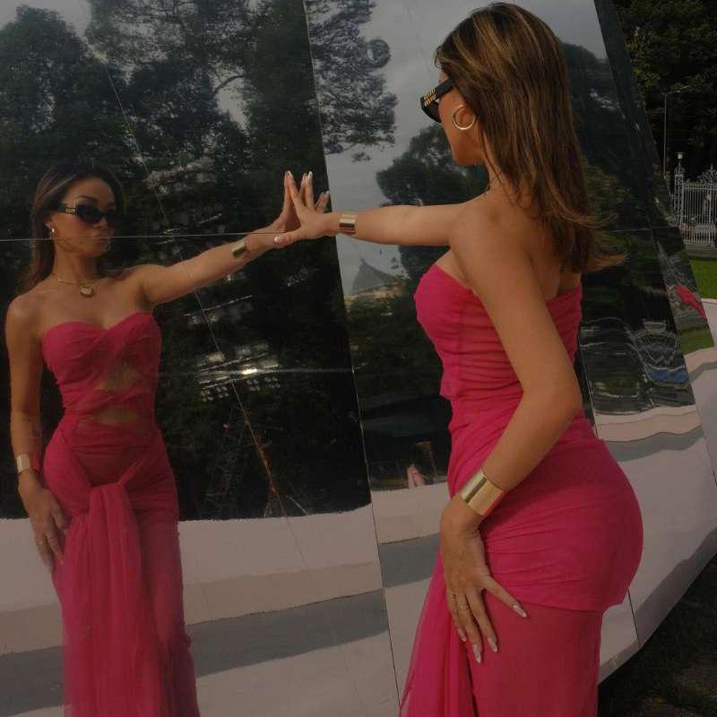 Spring New Women's Fashion Sexy Tube Top One-shoulder Perspective Strappy Slim Dress for Women