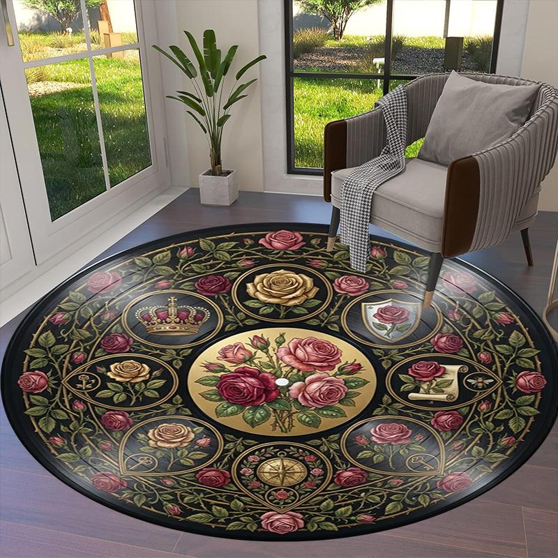 Vintage Datura Flower Round Area Rug,Carpet Rug for Living Room Bedroom Sofa Playroom Decor,Non-slip Floor Mat Q0051