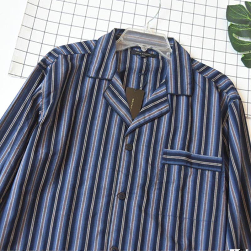 Outer Order Men Spring & Fall Woven Pure Cotton Stripes Gingham Long Sleeves Pajamas Casual Loose Single Piece Homewear Tops