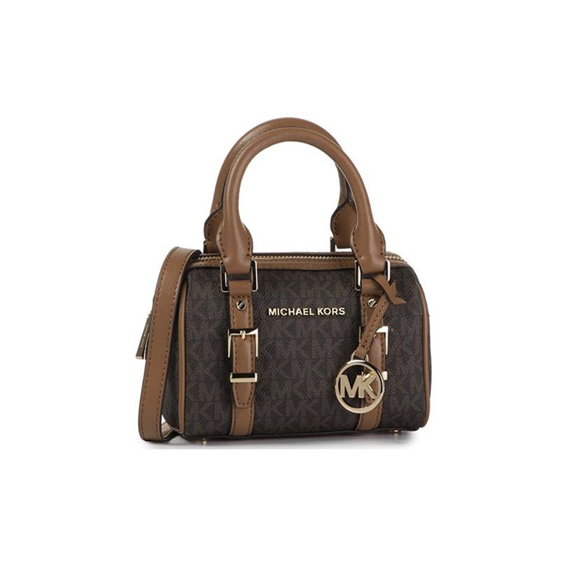 Michael Kors Bedford Metallic Logo Charm Monogram Color Block Crossbody Bag Boston Bag Women handbags Acorn-Brown 32F9G06C0B-252