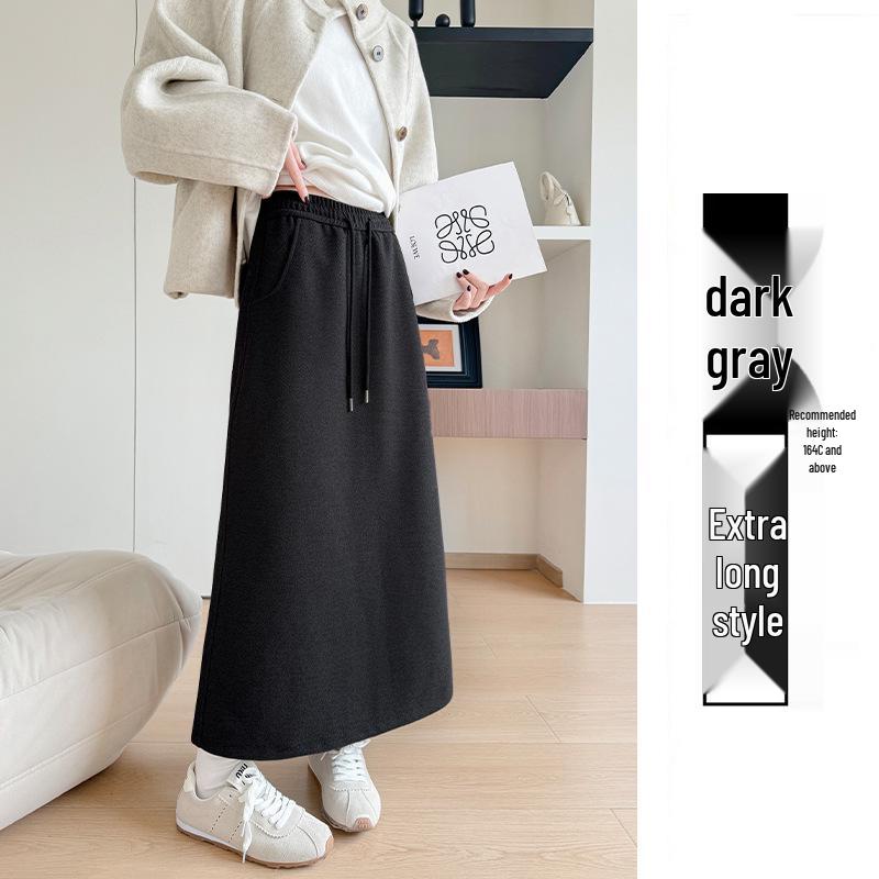 

Women s Mid-Length Wool Blend A-Line Skirt with Back Slit - Autumn/Winter Slimming Drape Style Large