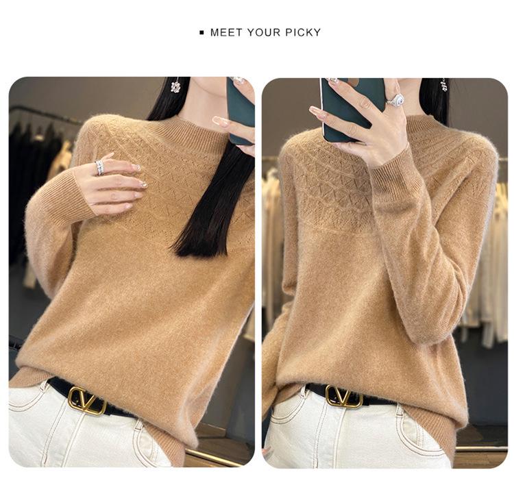 Cross-Border Autumn/Winter Women's Slim Fit Trendy Semi-High Neck Soft Knit Sweater.