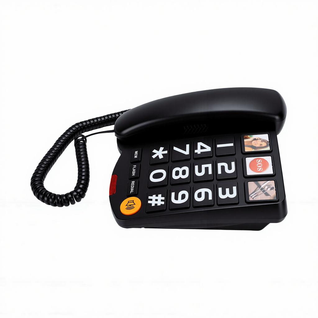 Extra lautes 110dB Festnetztelefon mit großen Tasten für Senioren, mit 3 Foto-Kurzwahltasten, Freisprechfunktion und lauter Klingel