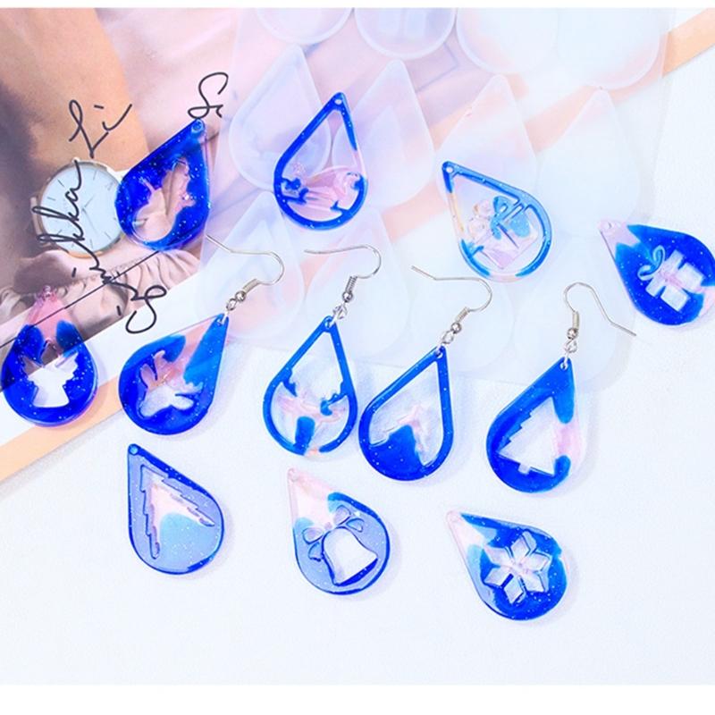 4Pcs Flexible Silicone Mold Christmas Earrings Mould Personalized Ear Pendant Mold for Craft Lovers Jewelry Supplies