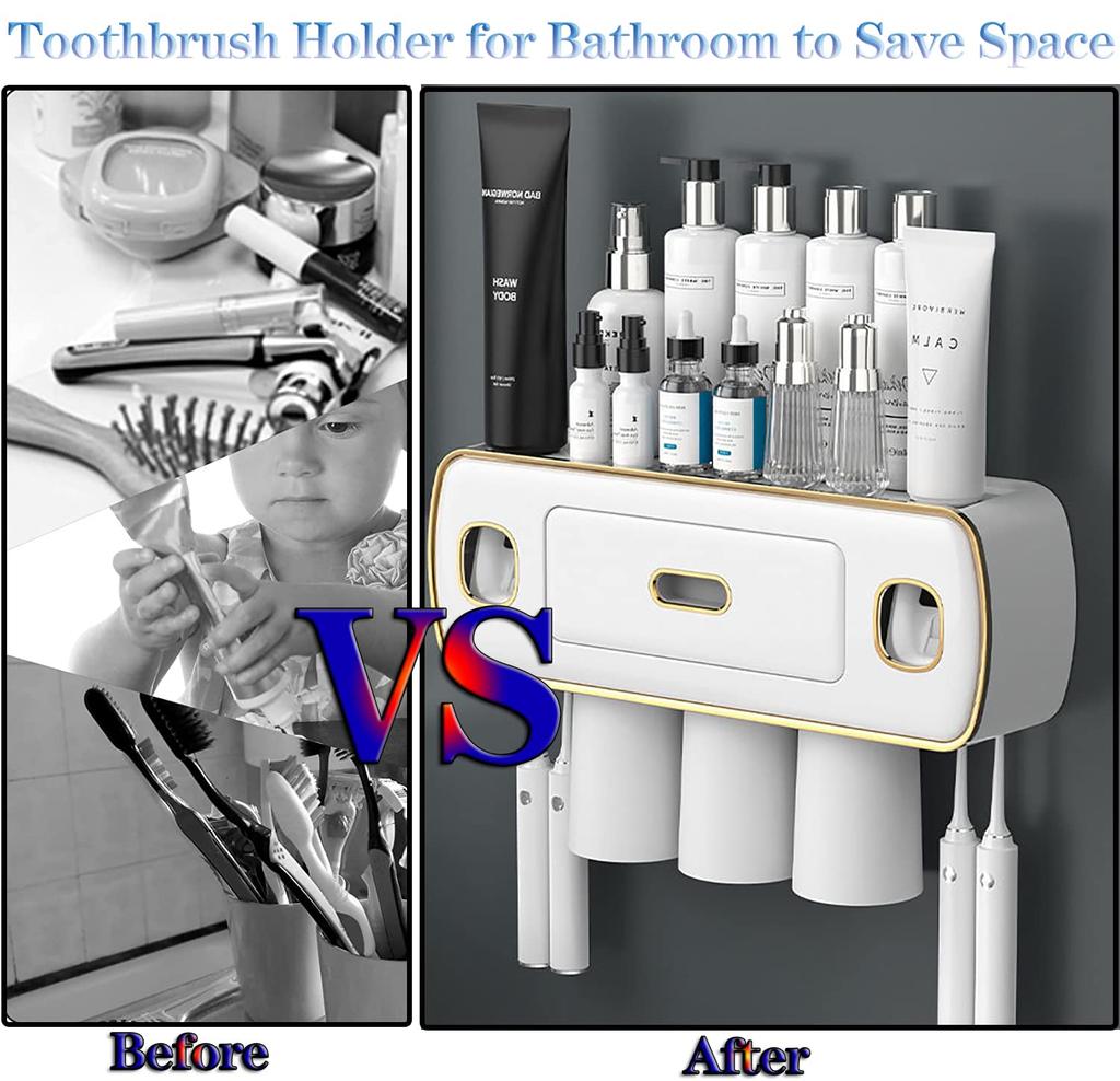 Magnetic Adsorption Inverted Toothbrush Holder 2 Automatic Toothpaste Squeezer Dispenser Storage Rack Bathroom Accessories Set