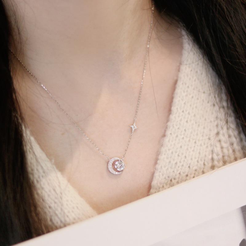Elegante Stern- und Mond-Zirkonia-Anhänger Halskette - Vielseitige, Modische und Luxuriöse Schlüsselbein Kette.
