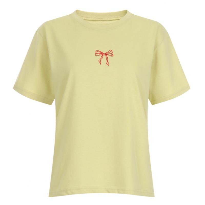 Shop Women Round Neck Ribbon Embroidery Basic ShorT Sleeve T shirT Black Dai W