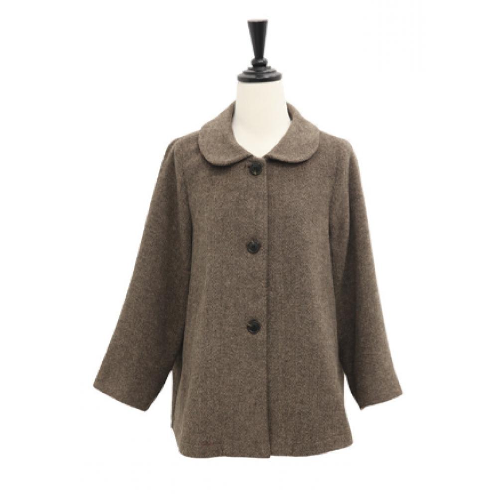 Shiz Madam Herringbone Round Collar Wool Coat J31769