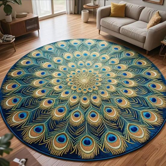 Tapete Floral Visual 3D Tapete Redondo Floral Tapete de Sala de Estar Pavão Tapete de Área Antiderrapante para Quarto Banheiro Porta Cozinha Decoração