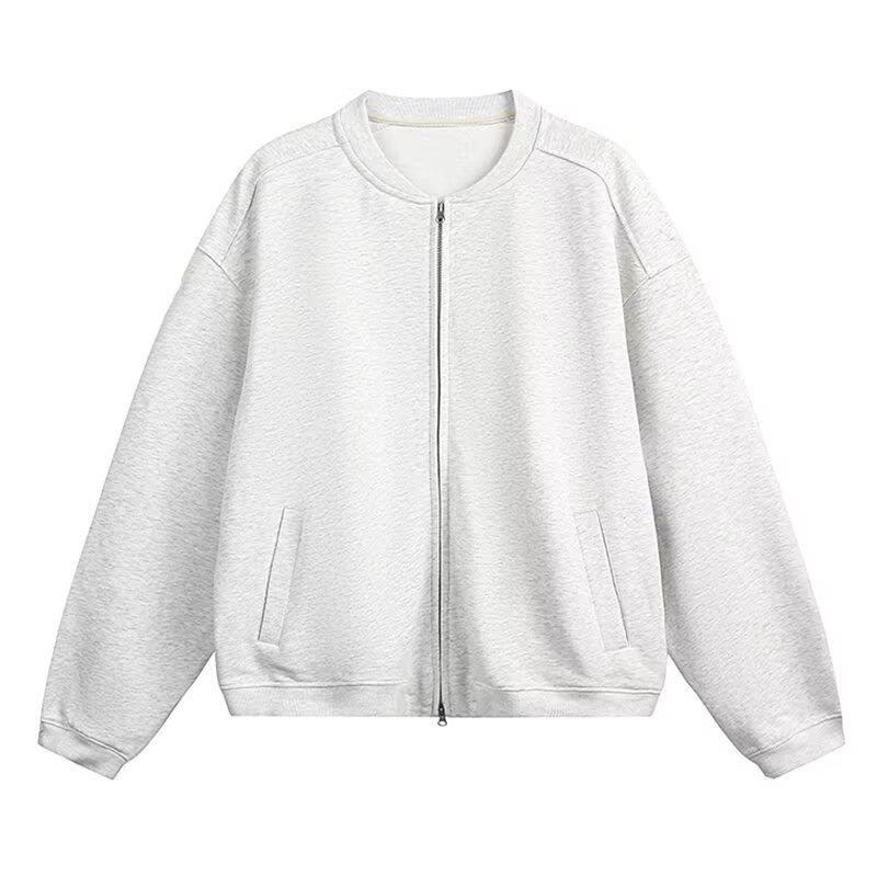 Unisex Japanese Retro Baseball Collar Hoodie with Double Zipper - Spring/Autumn Casual Cityboy Cardigan Jacket. Extra Extra Extra Large