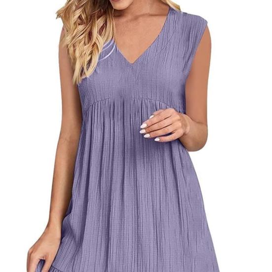 Summer Cotton Linen Dress for Women Casual Sleeveless V Neck Mini Tank Dress Tiered A-line Flowy Beach Sundress