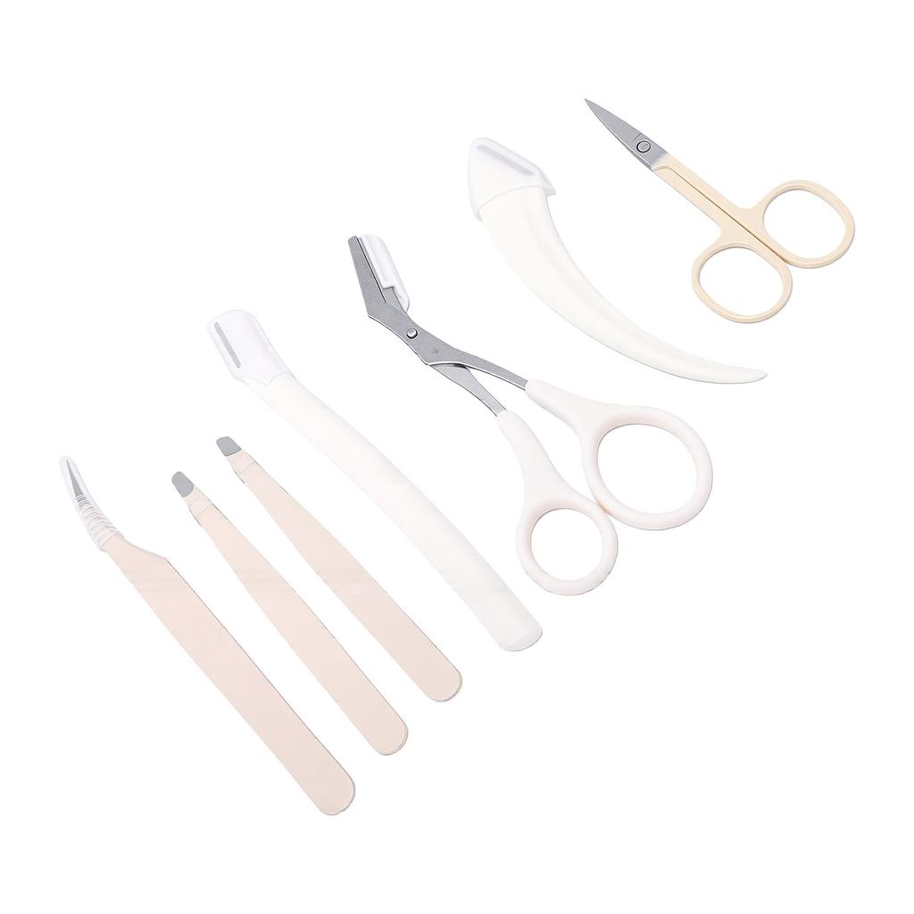 7pcs Eyebrow Trimming Kit Portable Fashionable Multifunctional Travel Eyebrow Kit with Dolphin Tweezers for Daily Use